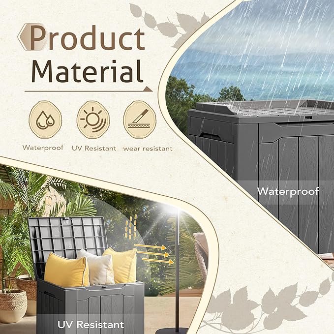 Flamaker Deck Box 31 Gallon Waterproof Resin Small Deck Box with Lid, Indoor Outdoor Package Delivery Box, Organization and Storage for Patio Furniture, Garden Tools, Outdoor Cushions (Grey)