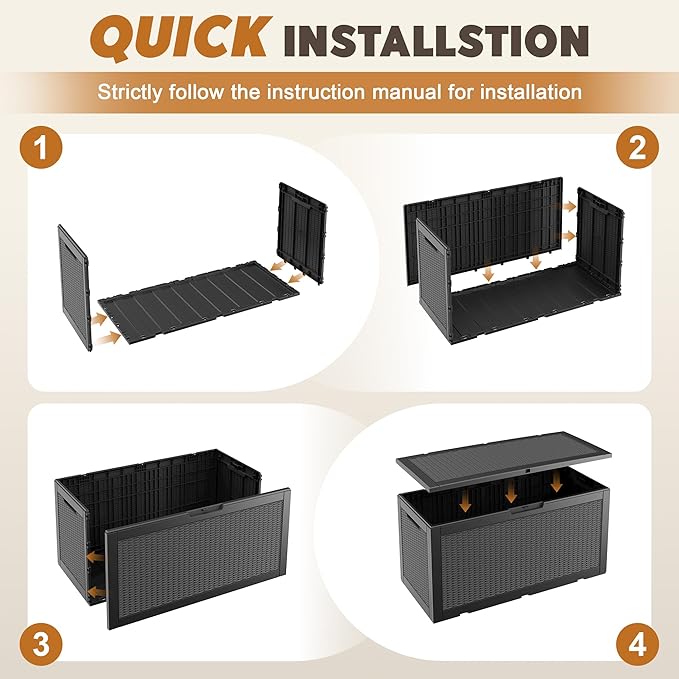 Outdoor Storage Box, Resin Deck Boxes Indoor and outdoor, Waterproof Storage Box Lockable Lid (Black, 101 Gallon)