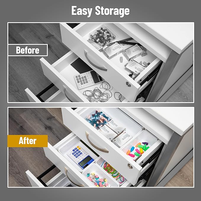 Mind Reader 25-Piece Drawer Organizer Set, Storage Trays for Kitchen, Bathroom, Office, Makeup, Jewelry & More, Junk Drawer Tray, Utensil Holder, Plastic, White