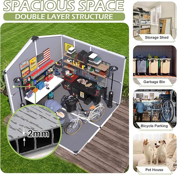 8 x 8 FT Plastic Garden Shed, Resin Outdoor Storage Shed with Floor, Lockable Doors & Windows, Plastic Tool Shed for Poolside, Backyard, Patio
