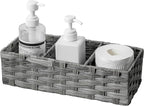 Toilet Tank Topper Paper Basket Multiuse Hand Woven Plastic Wicker Basket Bins with Divider for Shelves Rustic Farmhouse Bathroom Decor Countertop Organizer Storage