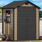 DWVO 6x4 FT Resin Storage Shed with Floor, Outdoor Storage Shed with Lockable Door, Window and Vents, Waterproof Plastic Tool Storage for Garden, Backyard, Patio, Lawn