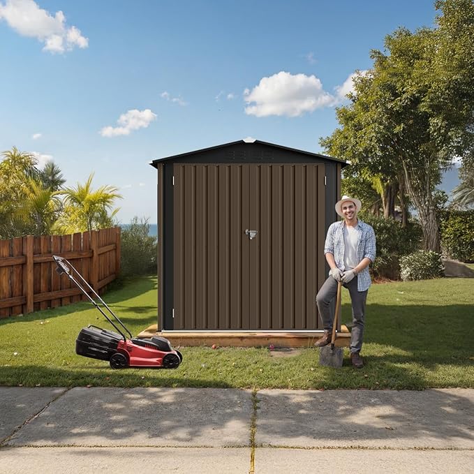 6' x 4' Outdoor Storage Shed, Sturdy Metal Building w/Floor and Operable Window for Garden, Backyard, Poolside and Lawn, Brown