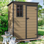 DWVO 5x3ft Resin Outdoor Storage Shed with Floor, Waterproof Lockable Storage Shed with Window, Plastic Outside Tool Storage for Garden Backyard Patio Lawn