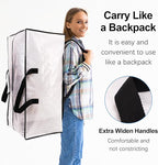 6 Pack Heavy Duty Extra Large Moving Bags W/Backpack Straps - Strong Handles & Zippers, Storage Totes For Space Saving, Fold Flat, Alternative to Box and Bin (40 gal, Semi-Transparent)