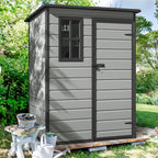 DWVO 5x3ft Resin Outdoor Storage Shed with Floor, Waterproof Lockable Storage Shed with Window, Plastic Outside Tool Storage for Garden, Backyard Patio