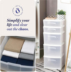HOMZ 5-Drawer Storage Cart, Clear Plastic Drawers, 14.25" Wide Medium, White Frame - Organizing Drawer Containers for Home, Bathroom, Bedroom, Office, and Classroom