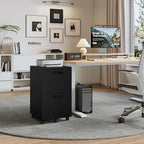 Sweetcrispy 2 Drawer Filing Cabinet Black, Rolling Wood File Cabinets with Printer Stand Under Desk Storage Lockable Wheels, Home Office Organizer
