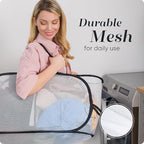 Foldable Laundry Basket - Popup and Collapsible, Durable Mesh Material, Folds for Storage, Easy Carry Handles - Great Hamper for College Dorm, Laundry Room or Travel (White-Black, 2-Compartments)