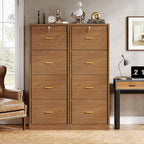 Tribesigns 4-Drawer File Cabinet with Lock, Locked File Cabinet with Key, Tall Wooden Filing Cabinets for Home Office, Vertical Office Storage for Legal Size/Letter/A4/Files, Brown (2 Pieces)