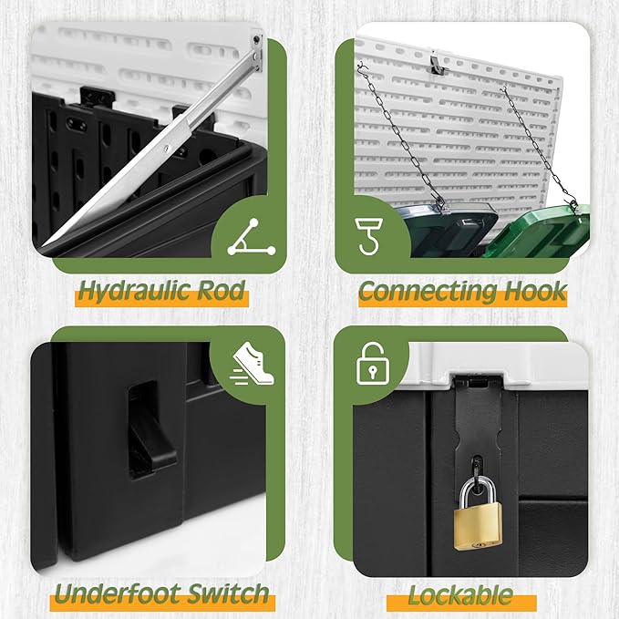 Greesum Outdoor Trash Can Storage Shed, 34 Cu.ft Waterproof Horizontal Storage Shed, Portable Horizontal Resin Storage Shed for Garden, Backyard, Patio, Dark Black