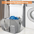 2 Pack Collapsible Laundry Baskets with Lid, Foldable Laundry Basket with Pockets, Pop Up Hamper with Dual Handles, 99L Sturdy Hampers for Clothes, Groceries, Supplies, Tools, Grey