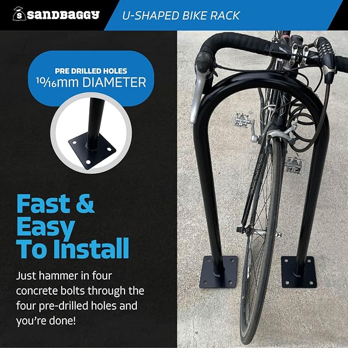 Sandbaggy In Ground Bike Rack | U Shaped, Commercial, Outdoor, 1 Loop, Steel | Black, 14.5" x 34" (2)