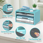 Wood Desk Organizer, 3 Tier Paper Tray Organizer for Desk with Adjustable Storage Shelves, Desktop File Organization Paper Sorter Mail Holder for Office Home Classroom, Blue