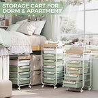 6 Drawer Rolling Cart for Craft Storage,Utility Drawer Organizer with Handle and Wooden Top,Storage on wheels for Office, Classroom,Laundry,Garage,Snack,Art Supply,Green