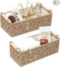 Macrame Storage Basket Boho Decor Baskets for Organizing Woven Decorative Basket for Countertop Toilet Paper Basket for Toilet Tank Top Shelf Basket with Handle for Bathroom Decor Nursery (Set of 2)
