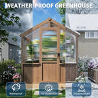 Heavy Duty Spruce Frame Wooden Greenhouse – Walk-in Outdoor Garden Outdoor Storage with Polycarbonate Panels, Adjustable Roof Vents, Lockable Door, Spacious Storage, Ideal for Patio, Lawn,