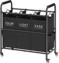 Tajsoon 3 Bag Laundry Sorter Cart, Laundry Hamper Sorter Basket with Heavy Duty Lockable Rolling Wheels for Clothes Storage, Black