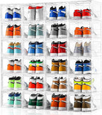 12 Pack Thicken & Sturdy Clear Shoe Storage Organizer with Magnetic Door, Shoe Boxes Clear Plastic Stackable for Closet, Shoe Rack for Sneaker Boot Container, Shoe Cabinet Fit up to US Size 12