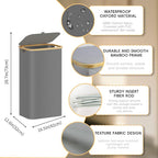 100L Laundry Hamper with Lid,Collapsible Laundry Basket, Dirty Clothes Basket, Storage Case with Bamboo Support - Handles - Removable Inner Bag - 2x Washing Mesh Bags for Bedroom Dorm Bathroom (Gray)