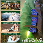 TECEUM Rope – 90 Feet x 1/4 Inch (7mm) – Patriot Mix – Strong All-Purpose Utility Rope – Camping, Crafting, Flag Pole, Indoor & Outdoor – Polypropylene Nylon Poly Lightweight Diamond Braided Cord