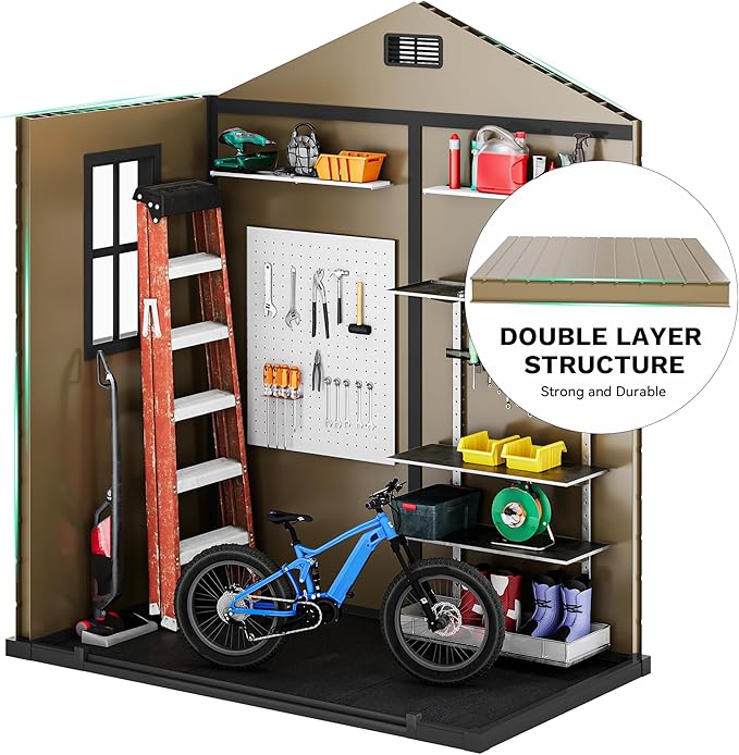 DWVO 6x4 FT Resin Storage Shed with Floor, Outdoor Storage Shed with Lockable Door, Window and Vents, Waterproof Plastic Tool Storage for Garden, Backyard, Patio, Lawn