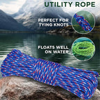 TECEUM Rope – 90 Feet x 1/4 Inch (7mm) – Patriot Mix – Strong All-Purpose Utility Rope – Camping, Crafting, Flag Pole, Indoor & Outdoor – Polypropylene Nylon Poly Lightweight Diamond Braided Cord