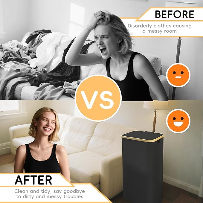 100L Laundry Hamper with Lid,Collapsible Laundry Basket, Dirty Clothes Basket, Storage Case with Bamboo Support - Handles - Removable Inner Bag - 2x Washing Mesh Bags for Bedroom Dorm Bathroom (Black)