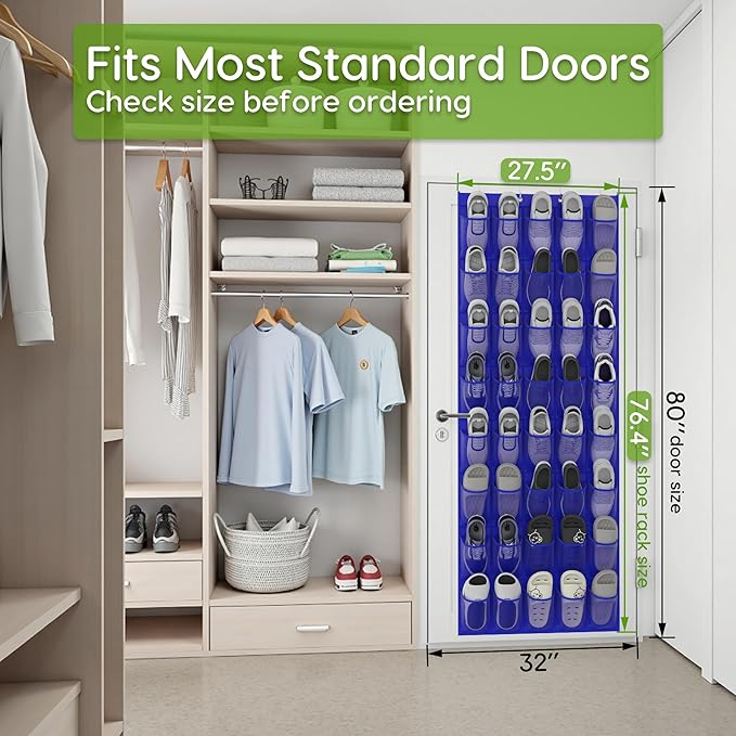 Unjumbly Over the Door Shoe Organizer with 40 Large Breathable Mesh Pockets, Space Saving Shoe Holder, Hanging Shoe Rack for Entryway Bedroom Closet Storage (Navy Blue, 40 Pockets)