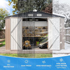 Aoxun 8x6 FT Outdoor Storage Shed - Metal Shed with Lockable Doors & Air Vents, Waterproof Outside Storage Shed for Tool, Garbage Can, Bike, Mower, for Backyard Garden Patio, Brown