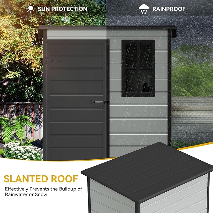 DWVO 5x3ft Resin Outdoor Storage Shed with Floor, Waterproof Lockable Storage Shed with Window, Plastic Outside Tool Storage for Garden, Backyard Patio