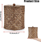 Sumnacon Wicker Laundry Pods Container with Lid, Natural Seagrass Pod Holder for Laundry Room Organization, Farmhouse Detergent Dispenser, Countertop Storage Basket Jars for Dryer Ball Laundry Sheets