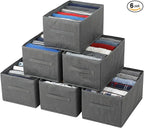 6 Pack Foldable Wardrobe Clothes Organizer with Handle 7 Grids Stackable Closet Drawer Organizer for Jeans, Pants, Sweaters, T-Shirts, Leggings, Grey