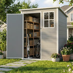 LARBANKE 5×3FT Outdoor Storage Shed with Floor&Window,Waterproof Garden Resin Tool Shed with Lockable Door&Slop Roof&Air Vent,Plastic Storage Shed Suitable for Patio,Backyard,Garden,Gray