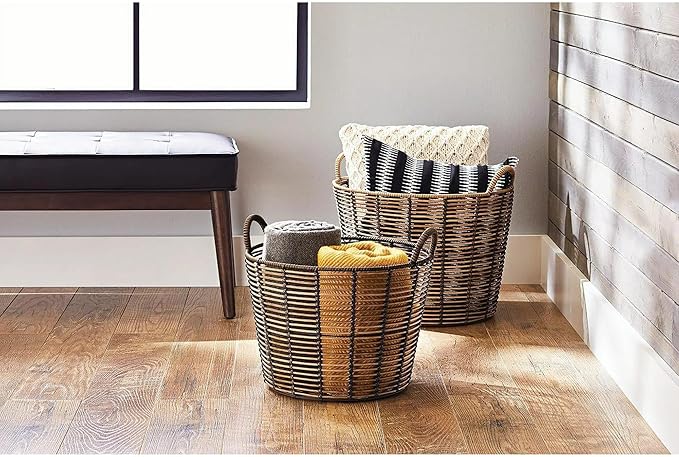 Laundry Baskets Extra Large Round Poly Rattan Multipurpose Blanket Basket Storage Basket for College, Dorm, Family