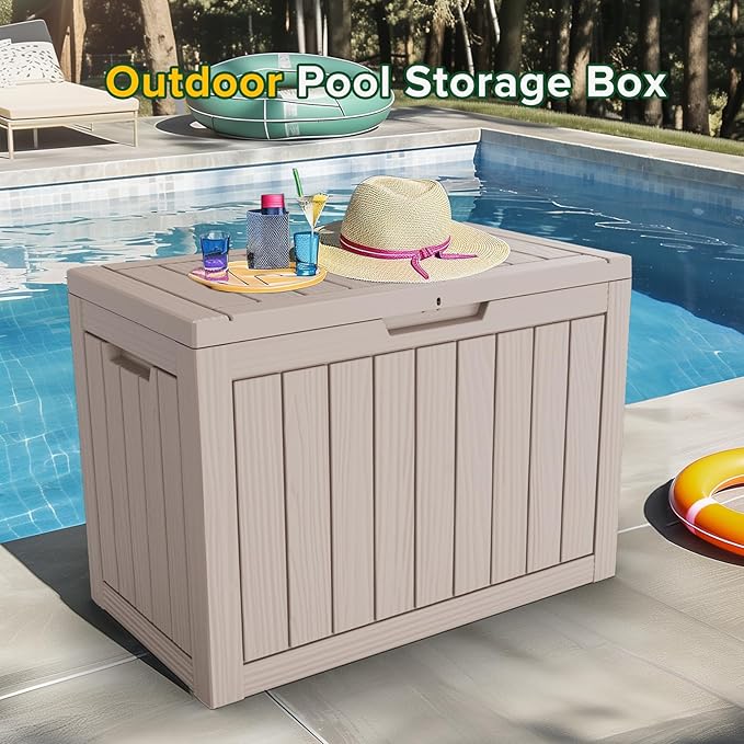 45 GallonOutdoor Storage Box,Resin Deck Boxes Waterproof, IndoorOutdoor Bin for Package Delivery, Patio Cushions, Gardening Tools, Lockable, UV Resistant