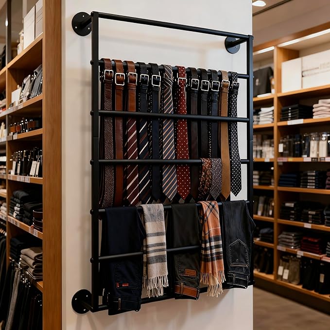 Wall Mounted Display Rack, 7-Layer Wrapping Paper Ribbon Organizer Scarves Tie & Scarf Rack Belts Towel Holder Necktie Hijab Stand Metal Shelving for Home, Retail Stores, Flower Shop