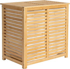Household Essentials Bamboo and Cotton Double Laundry Sorter with Lid and Removable Cotton Bags, Natural