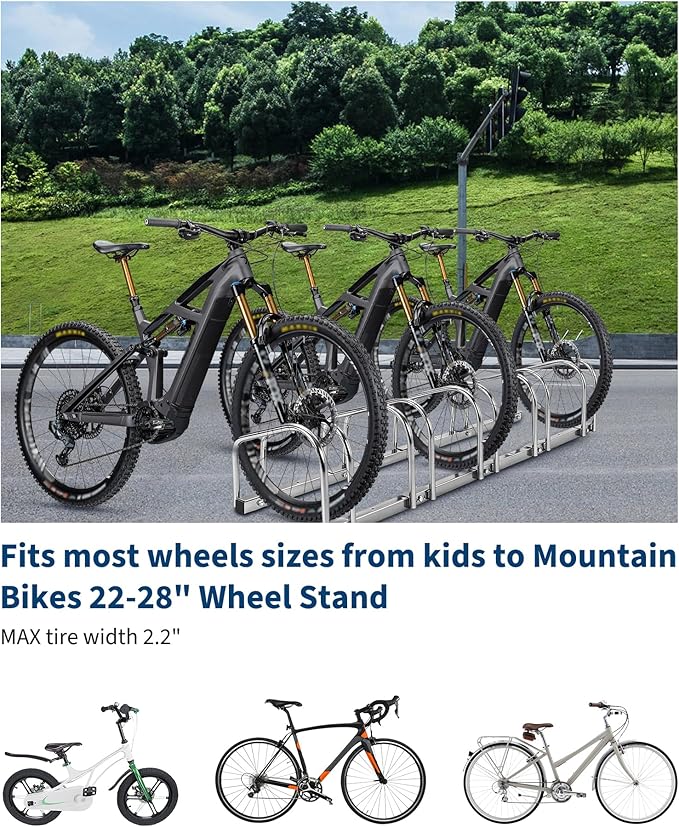 Freestanding Bike Floor Stand, Heavy Duty Bicycle Parking Rack for Garage Home Indoor Outdoor, Bike Storage Organizer Fits 22-28 Inch Wheels & 2.2 Inch Tire Width