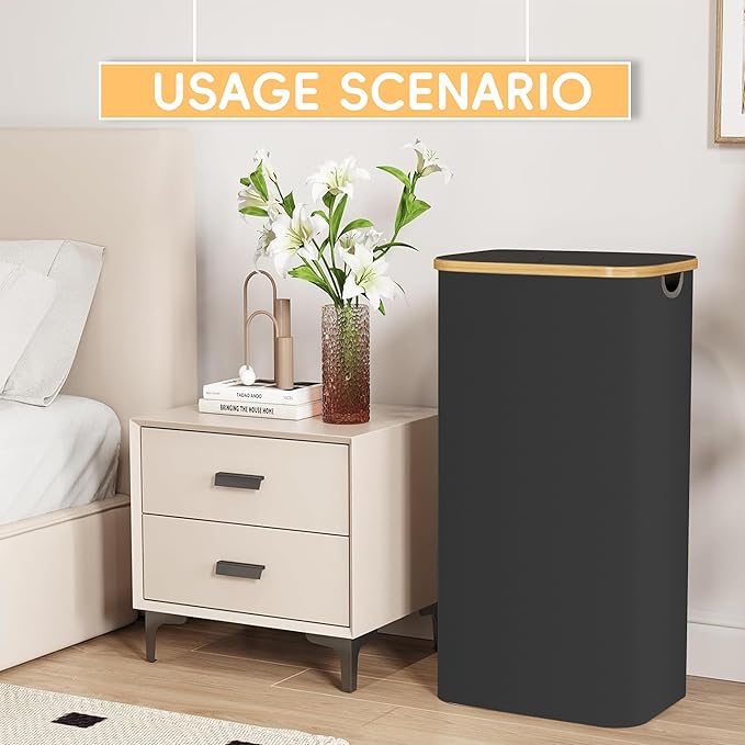 100L Laundry Hamper with Lid,Collapsible Laundry Basket, Dirty Clothes Basket, Storage Case with Bamboo Support - Handles - Removable Inner Bag - 2x Washing Mesh Bags for Bedroom Dorm Bathroom (Black)