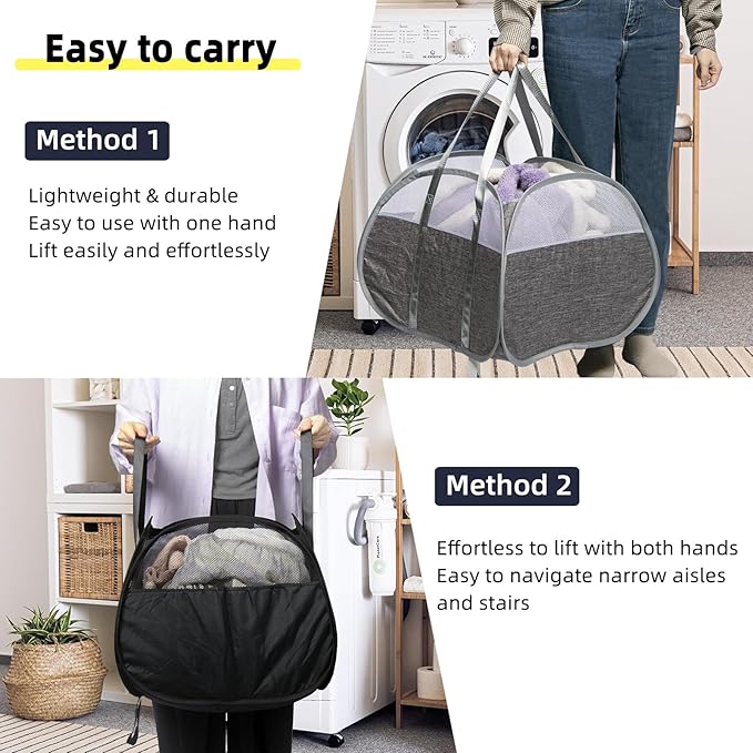 Collapsible Laundry Basket, 90L Foldable Pop-up Laundry Hamper with Reinforced Handles, Tear Proof Mesh Dirty Clothes Hamper for Laundry (Blue, 2PCS)