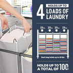 STO STO Laundry Sorter 4 Section, 4 Bag Clothes Hamper, Rolling Laundry Cart Basket with Heavy Duty Lockable Wheels and Removable Bag for Laundry Room, Bedroom, Closet, Gray