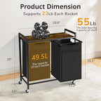 Laundry Hamper with Shelf, Laundry Basket with 2 Pull-Out Removable Bags, 2 x 13.1 Gallons(99L), Metal Frame, Lockable Wheels, for Laundry Room and Bedroom