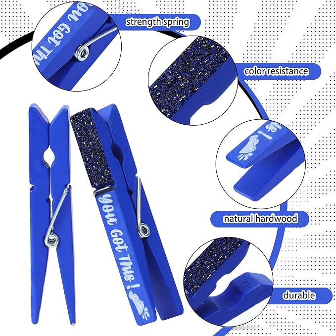 Kigeli 30 Pcs Spirit Clips Cheer Pins Cheerleader Gifts Clothes Pins for Backpacks Competition Glittered for Team Cheer Gifts Stuff Supplies Party Favors Accessories Bulk(Blue,Shiny)