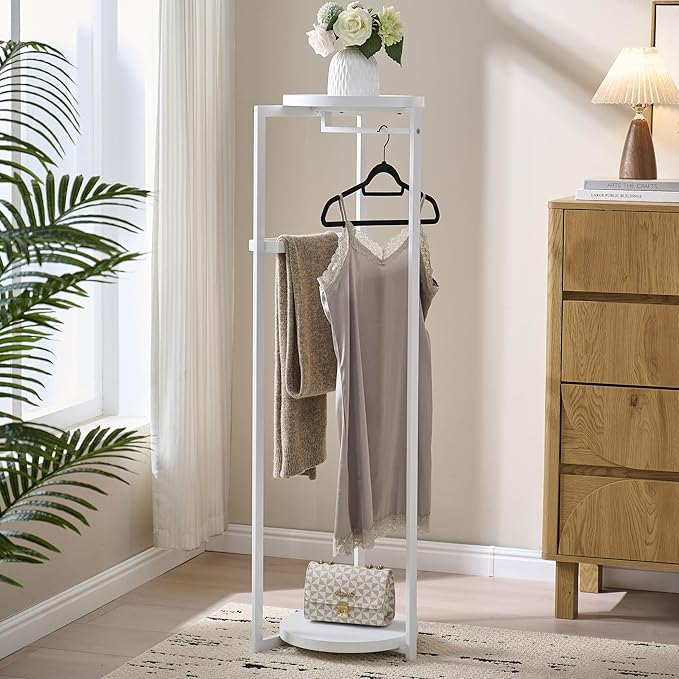 Kings Brand Furniture Suit Valet Stand, Coat Rack with Rods & Storage Trays - Tie Jacket Hanger, Freestanding Clothing Organizer Perfect for Bedrooms & Entryways, White