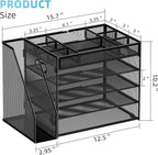 Marbrasse 5-Tier Desk Organizer with File Holder,Paper Letter Tray Organizer,Desktop File Organizer with Adjustable Compartments,Mesh Desk Organizers and Accessories for Office Supplies,Black