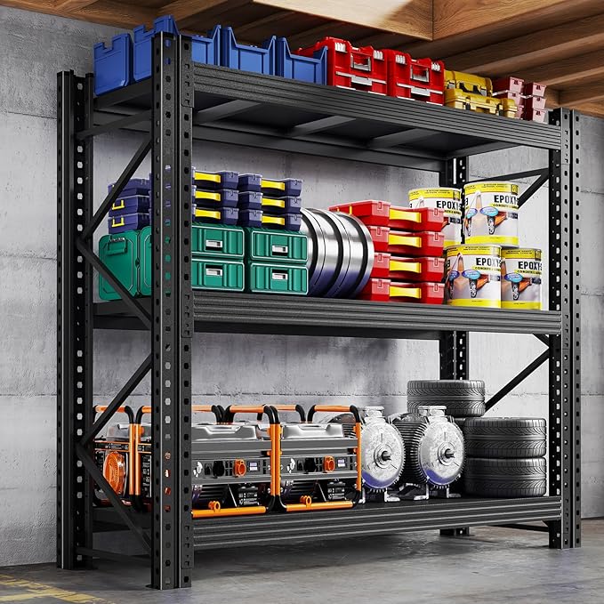 67" W Garage Shelving 4000BS Garage Shelving Heavy Duty Storage Shelves, 3 Tier Metal Shelves, Adjustable Industrial Shelf for Warehouse, Basement, Pantry 63.0" H x 67" W x 19.7" D