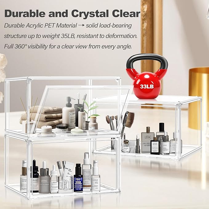 5 Pack Acrylic Shoe Box Size 14, Clear Plastic Stackable Sneaker Shoe Display Case Transparent Storage Bins Handbag Organizer Containers with Magnetic Lids, Figures Collectibles Showcase