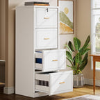 Tribesigns 4-Drawer File Cabinet with Lock, Locked File Cabinet with Key, Tall Wooden Filing Cabinets for Home Office, Vertical Office Storage for Legal Size/Letter/A4/Files, White