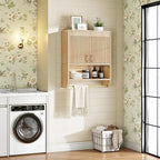 HOOBRO Fluted Medicine Cabinet, Farmhouse Bathroom Wall Cabinet with Towel Rack and Adjustable Shelf, Fluted Wall-Mounted Storage Organizer, for Bathroom, Kitchen, Natural